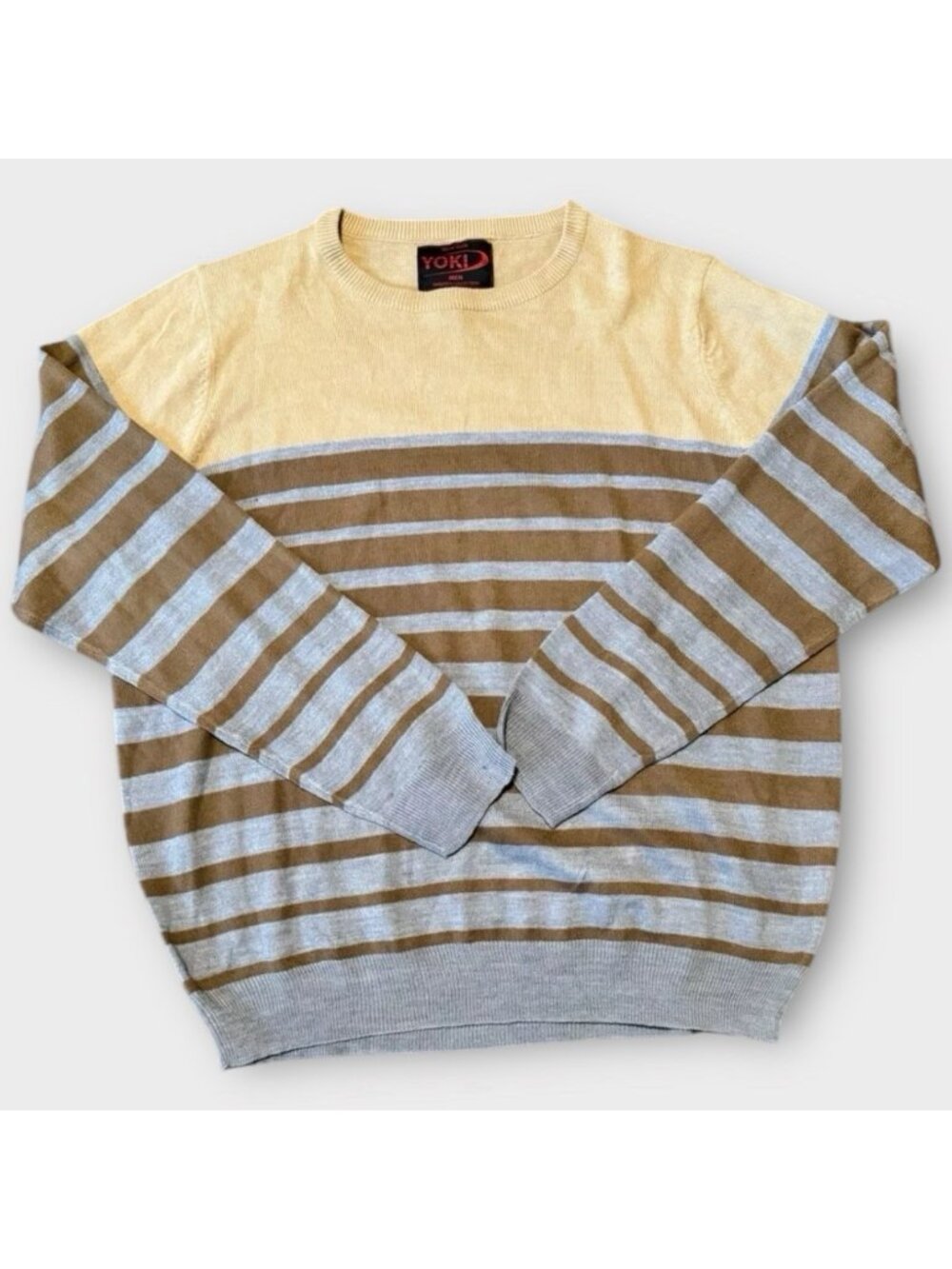 Yoki New York Men’s Sweater Pullover Beige With Brown /Gray Stripes 2XL